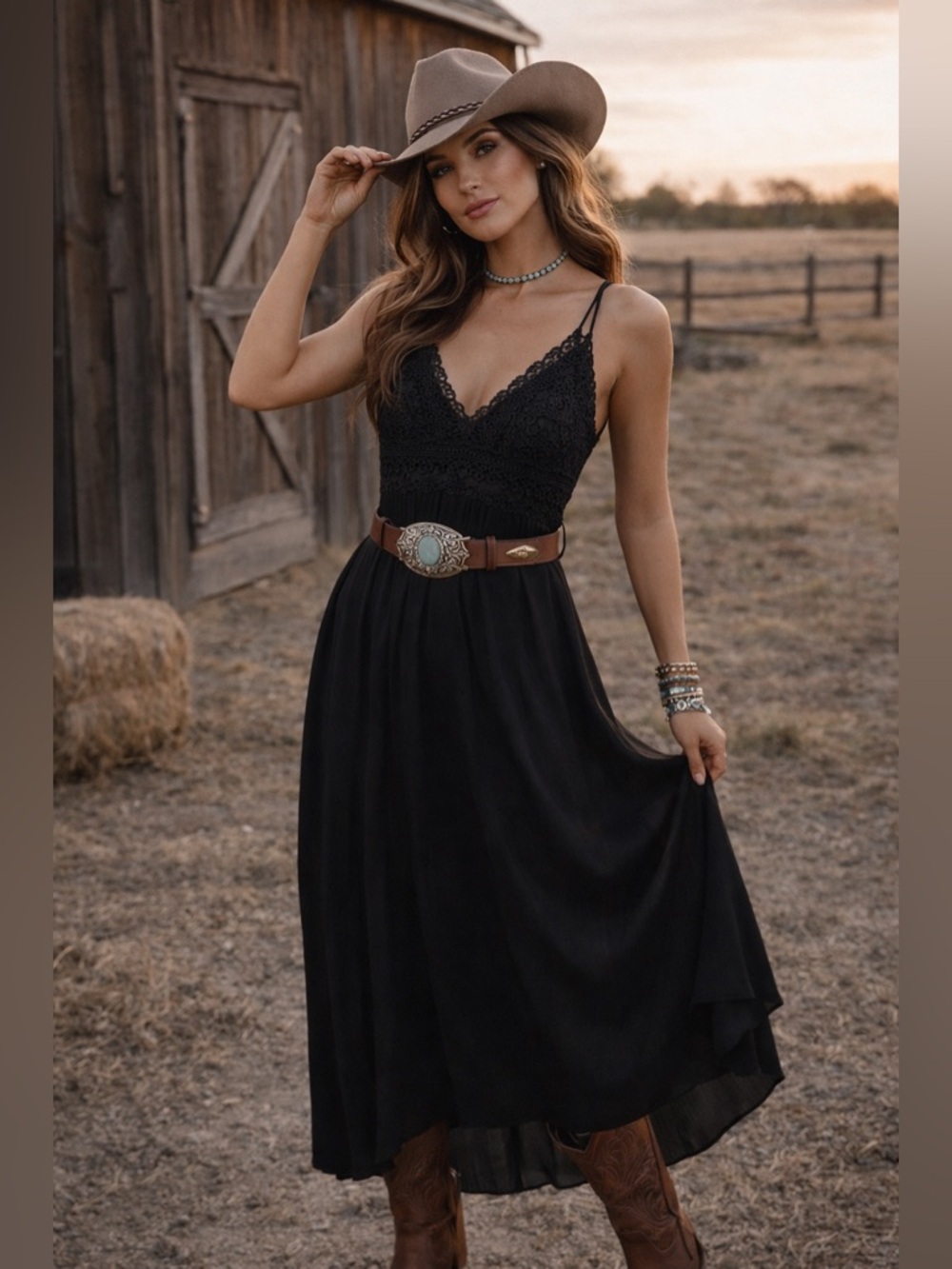 Daytrip Black Lace-Top Maxi Dress